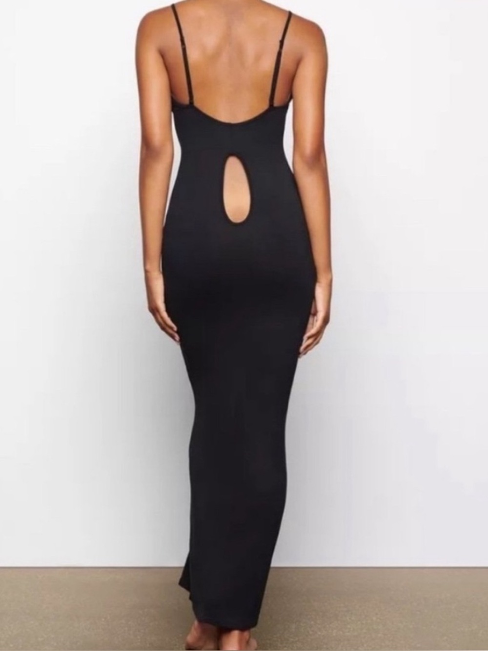 Skims Slinky Low Keyhole Back Dress in Onyx Black Size: M